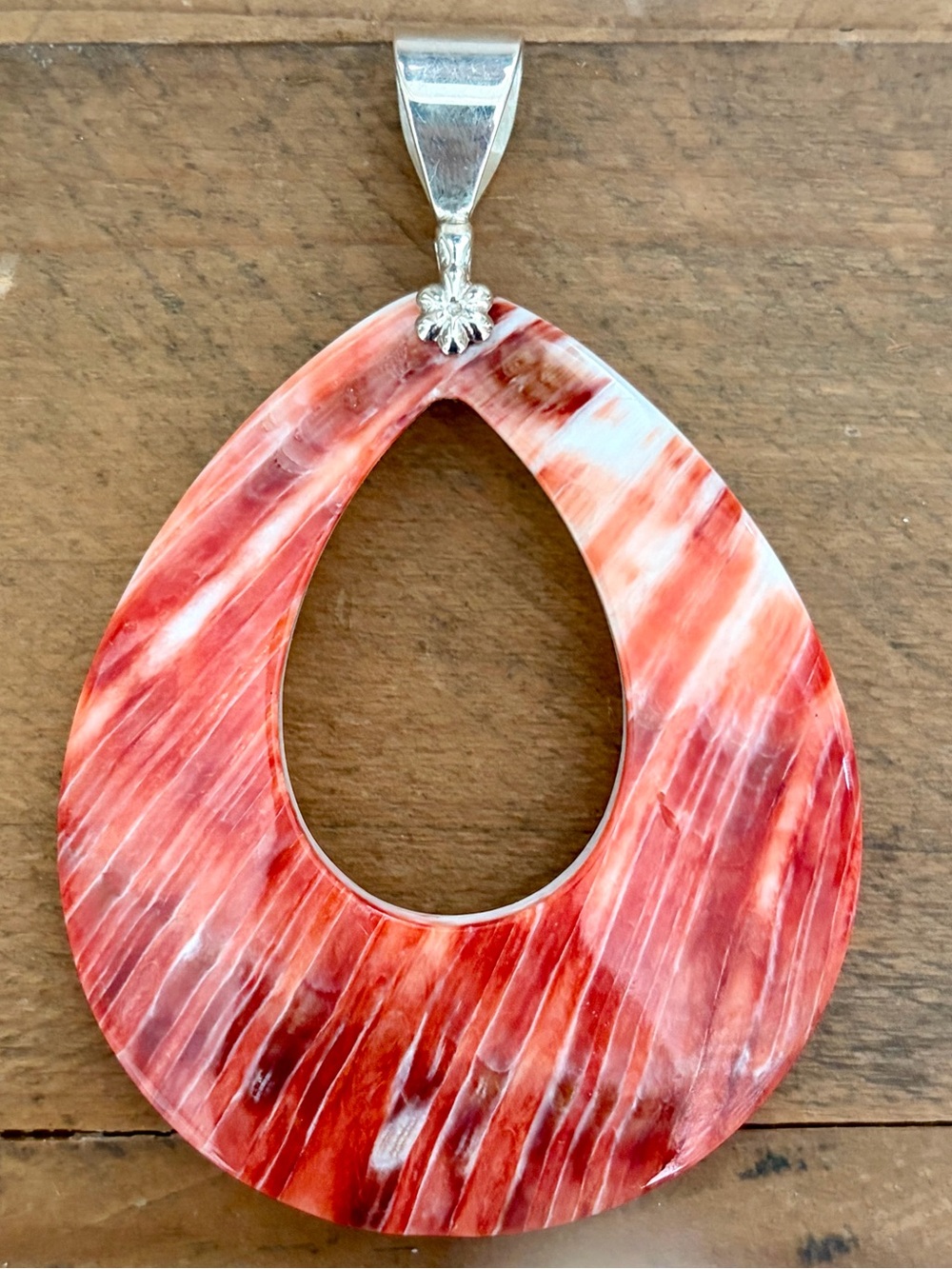 JAY KING DTR STERLING SILVER 925 RED SPINY OYSTER SHELL OPEN TEARDROP PENDANT